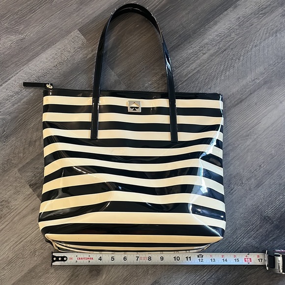 Kate Spade Vinyl Zip Tote Cream and Black Striped - Picture 3 of 15
